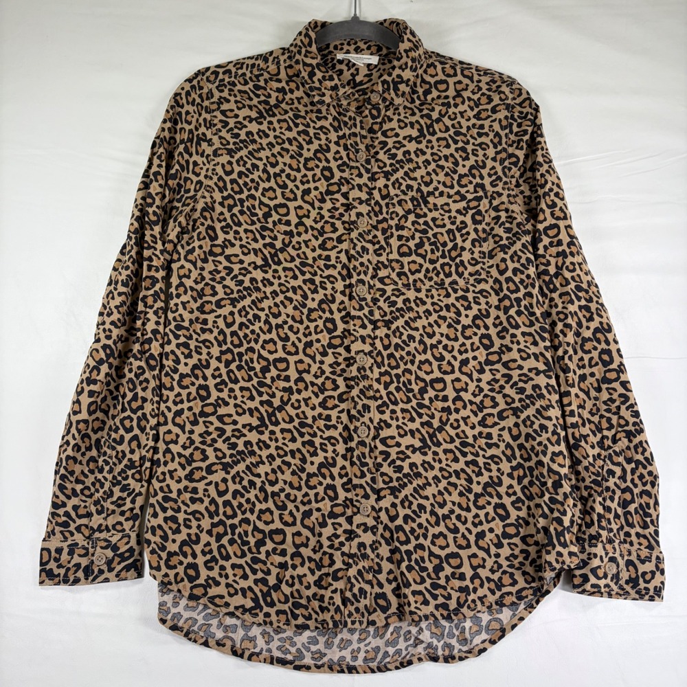 Beachlunchlounge Leopard Print Button Down Shirt Viscose Tan Black Small Flowy - Picture 2 of 8